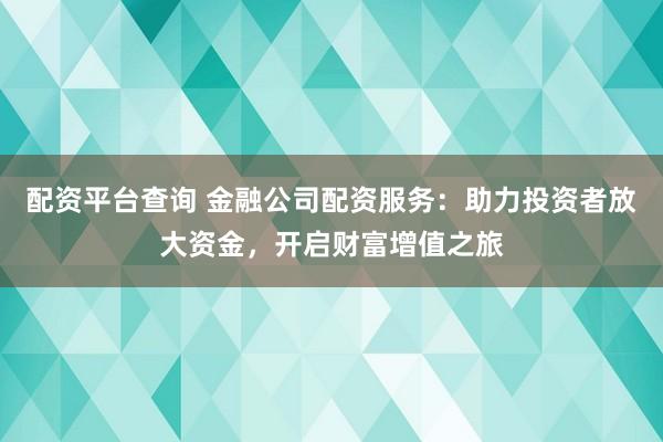 配资平台查询 金融公司配资服务：助力投资者放大资金，开启财富增值之旅