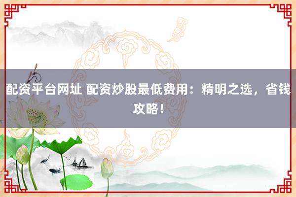 配资平台网址 配资炒股最低费用：精明之选，省钱攻略！