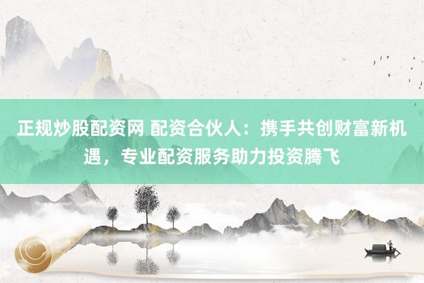正规炒股配资网 配资合伙人：携手共创财富新机遇，专业配资服务助力投资腾飞