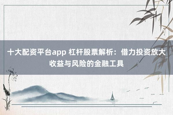 十大配资平台app 杠杆股票解析：借力投资放大收益与风险的金融工具