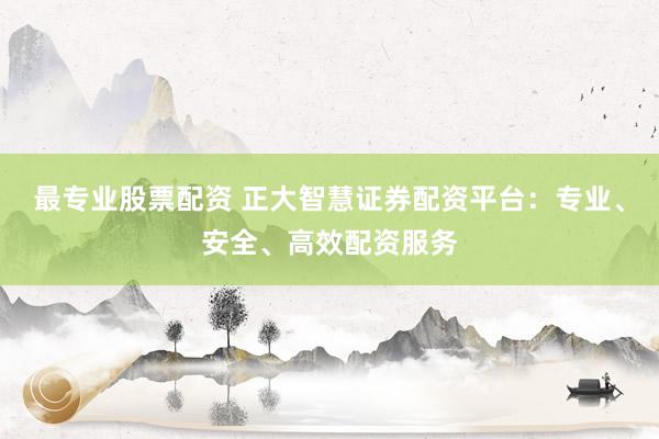 最专业股票配资 正大智慧证券配资平台：专业、安全、高效配资服务
